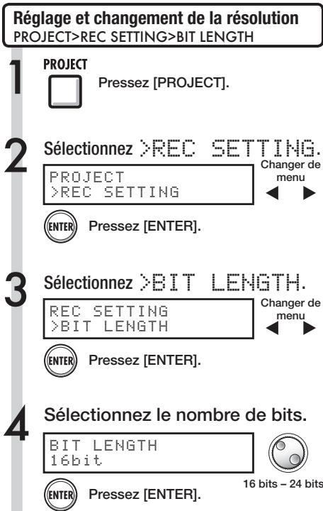ZOOM R16 - Réglage de la résolution en bits du format d'enregistrement - 1