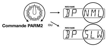 ZOOM BFX708 - Tournez la commande de paramètre 2 pour sélectionner "NML" (vitesse de reproduction normale) ou "SLW" (reproduction à vitesse deux fois plus lente sans changement de hauteur). - 1