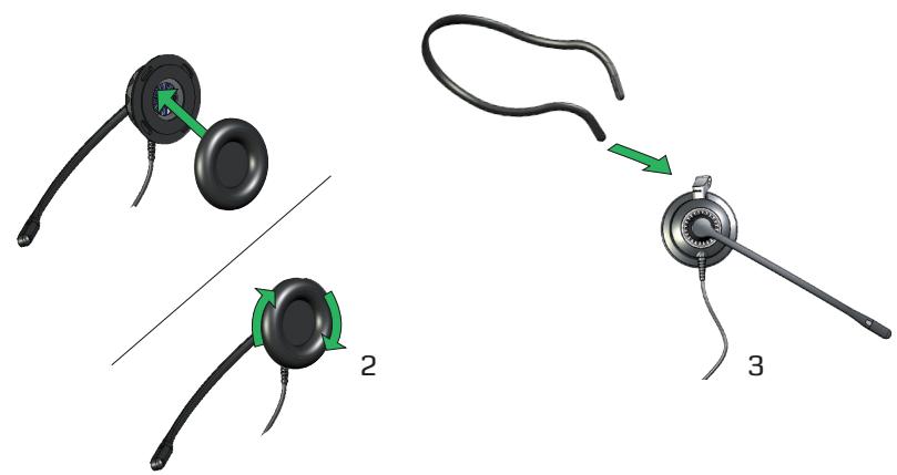 JABRA BIZ 2400 - Comment insérer l'oreillette dans l'anneau du tour de nuque. - 1
