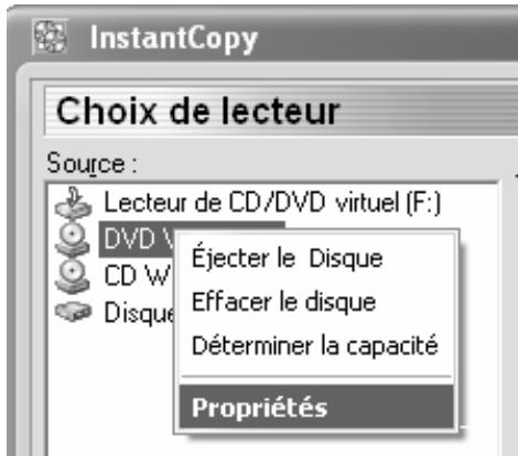 PINNACLE DVD INSTANTCD+DVD - Choix du lecteur - menu contextuel - 1