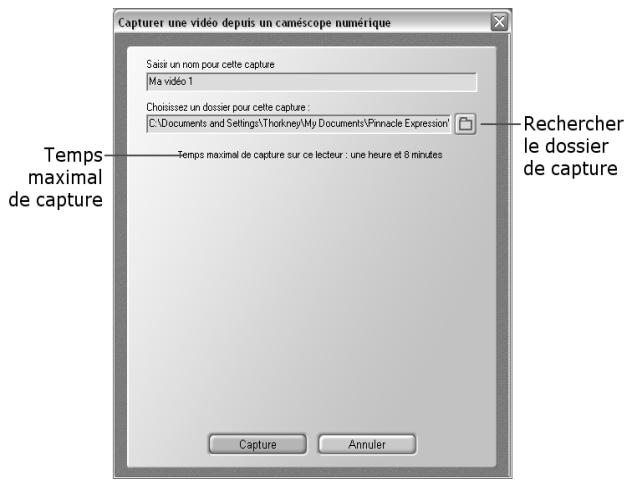 PINNACLE DVD INSTANTCD+DVD - Boîte de dialogue capture d'une réserve depuis un caméscope numérique - 2