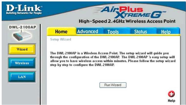 D-LINK AIRPLUS XTREME G DWL-2100AP - Home > Wizard (Accueil > Assistant) - 1