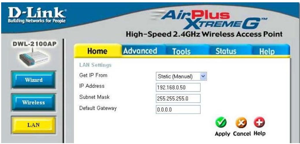 D-LINK AIRPLUS XTREME G DWL-2100AP - Home > LAN (Accueil > Réseau local) - 1