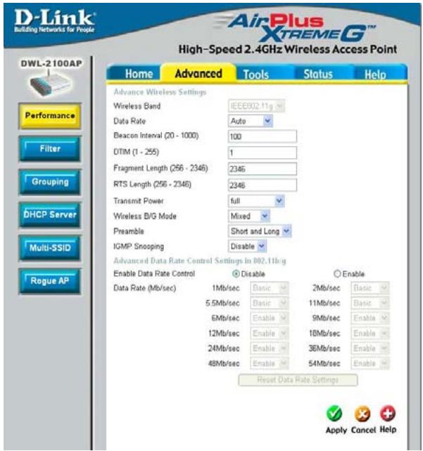 D-LINK AIRPLUS XTREME G DWL-2100AP - Advanced > Performance (Avancé > Performances) - 1