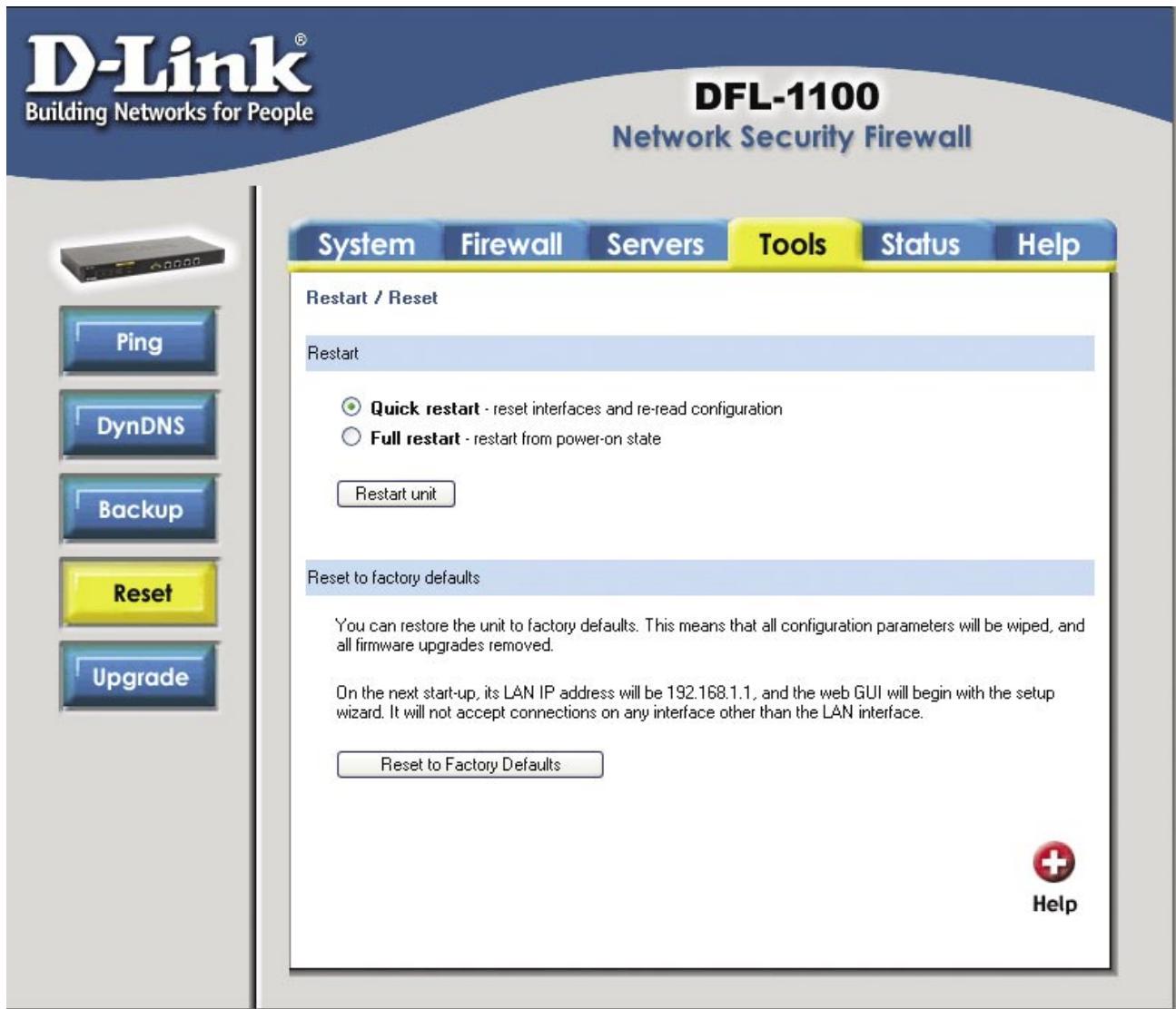 D-LINK DFL-1100 - Redémarrage / Réinitialisation - 1