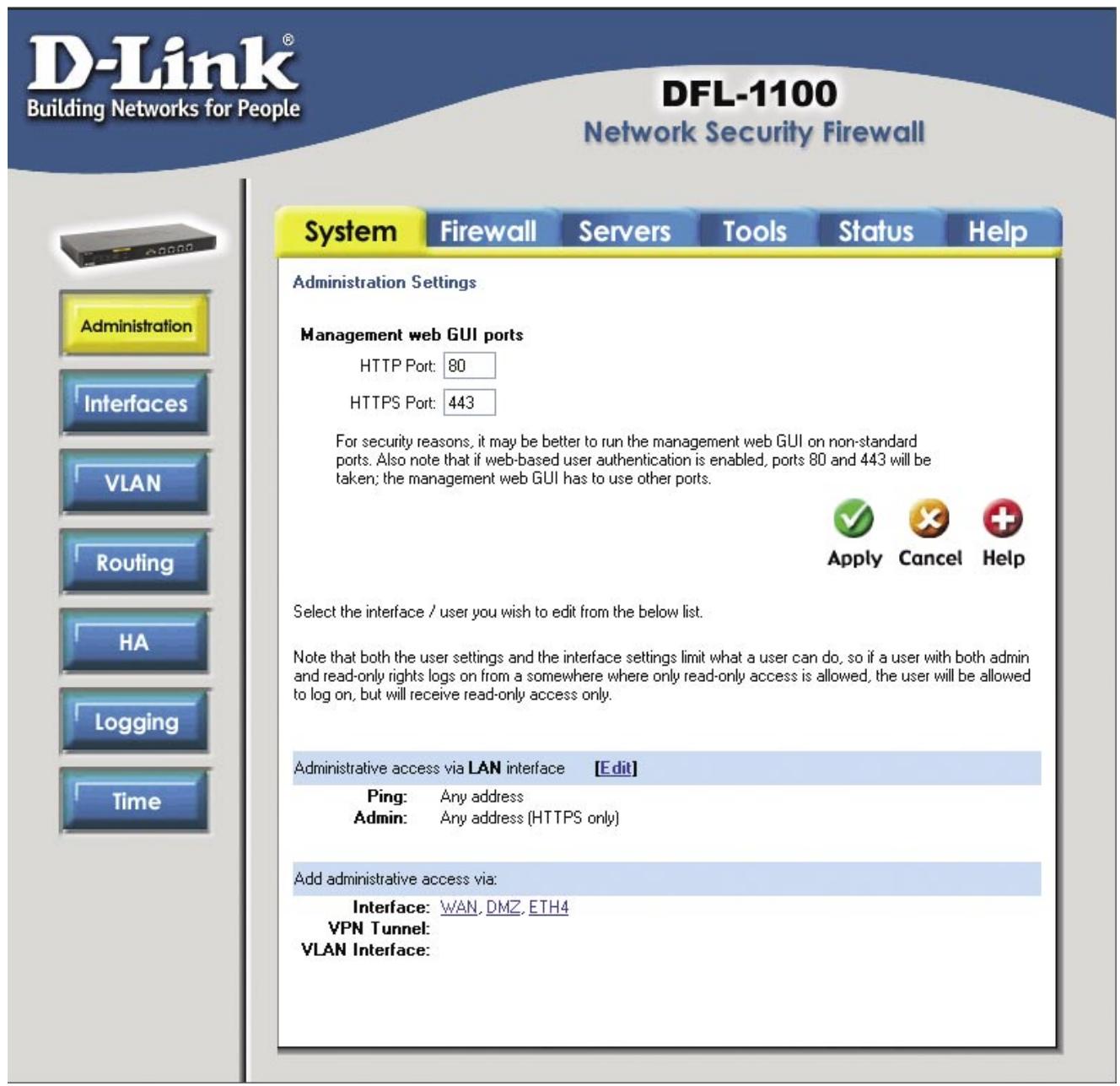 D-LINK DFL-1100 - Paramétres d'administration - 1