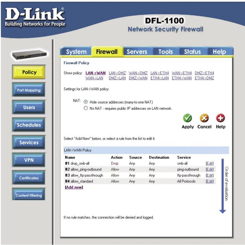 D-LINK DFL-1100 - Politique de pare-feu - 1