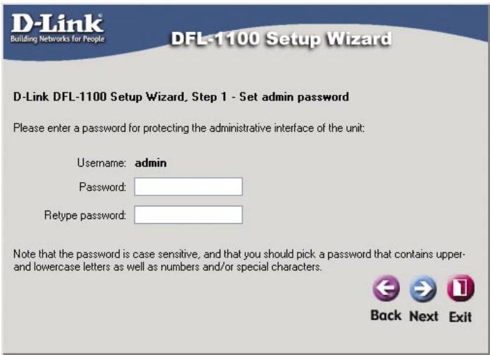 D-LINK DFL-1100 - Etape 1 – Création du mot de passer pour admin - 1