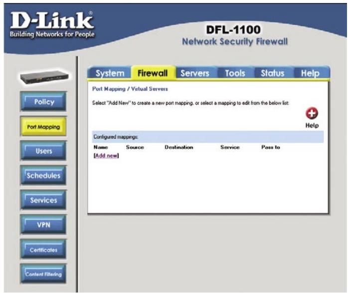 D-LINK DFL-1100 - Mappage de ports / Serveurs virtuels - 1