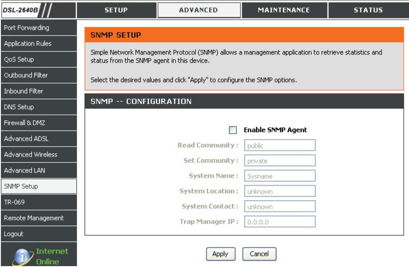 D-LINK DSL-2640B,  DSL-2680 - CONFIGURATION DU PROTOCOLE SNMP - 1