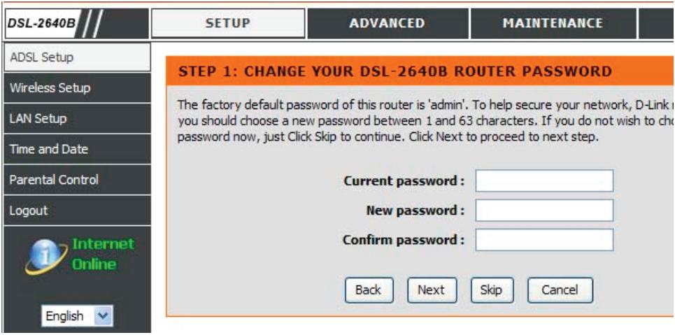 D-LINK DSL-2640B,  DSL-2680 - ÉTAPE 1: CHANGEZ LE MOT DE PASSE DE VOTRE ROUTEUR DSL-2640B - 1