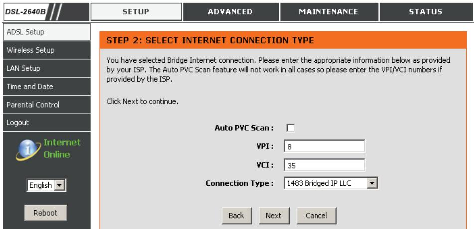 D-LINK DSL-2640B,  DSL-2680 - Utilisation de l'assistant de configuration - pour connexion de pont - 1