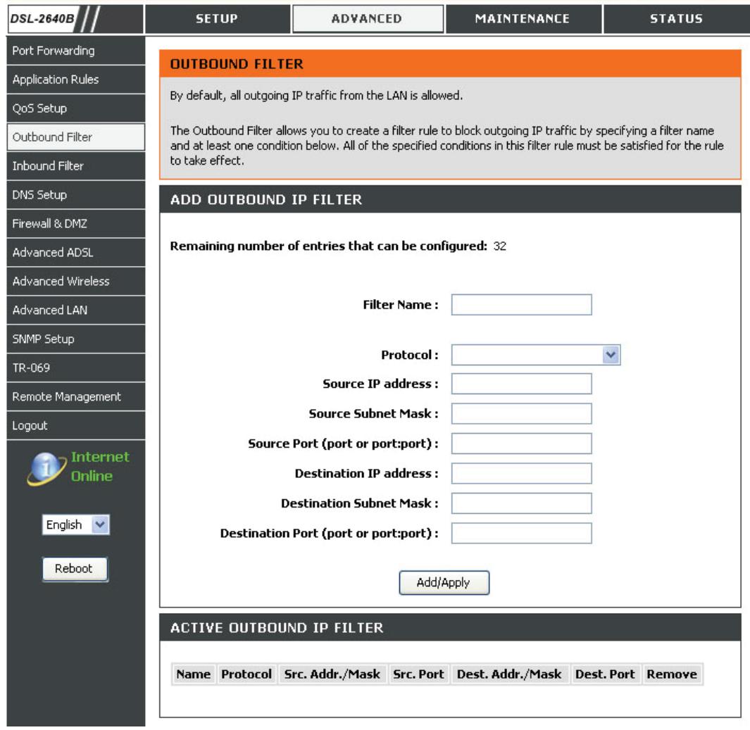 D-LINK DSL-2640B,  DSL-2680 - AJOUT D'UN FILTRE IP SORTANT - 1