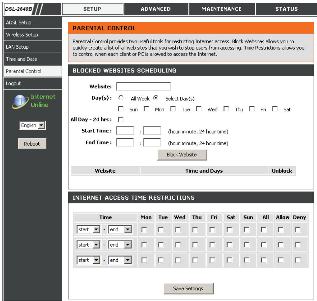 D-LINK DSL-2640B,  DSL-2680 - RESTRICTIONS HORAIRES POUR L'ACCès À INTERNET - 1