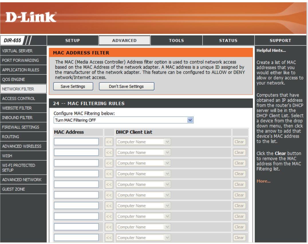D-LINK DIR-655 - Filtres réseau - 1