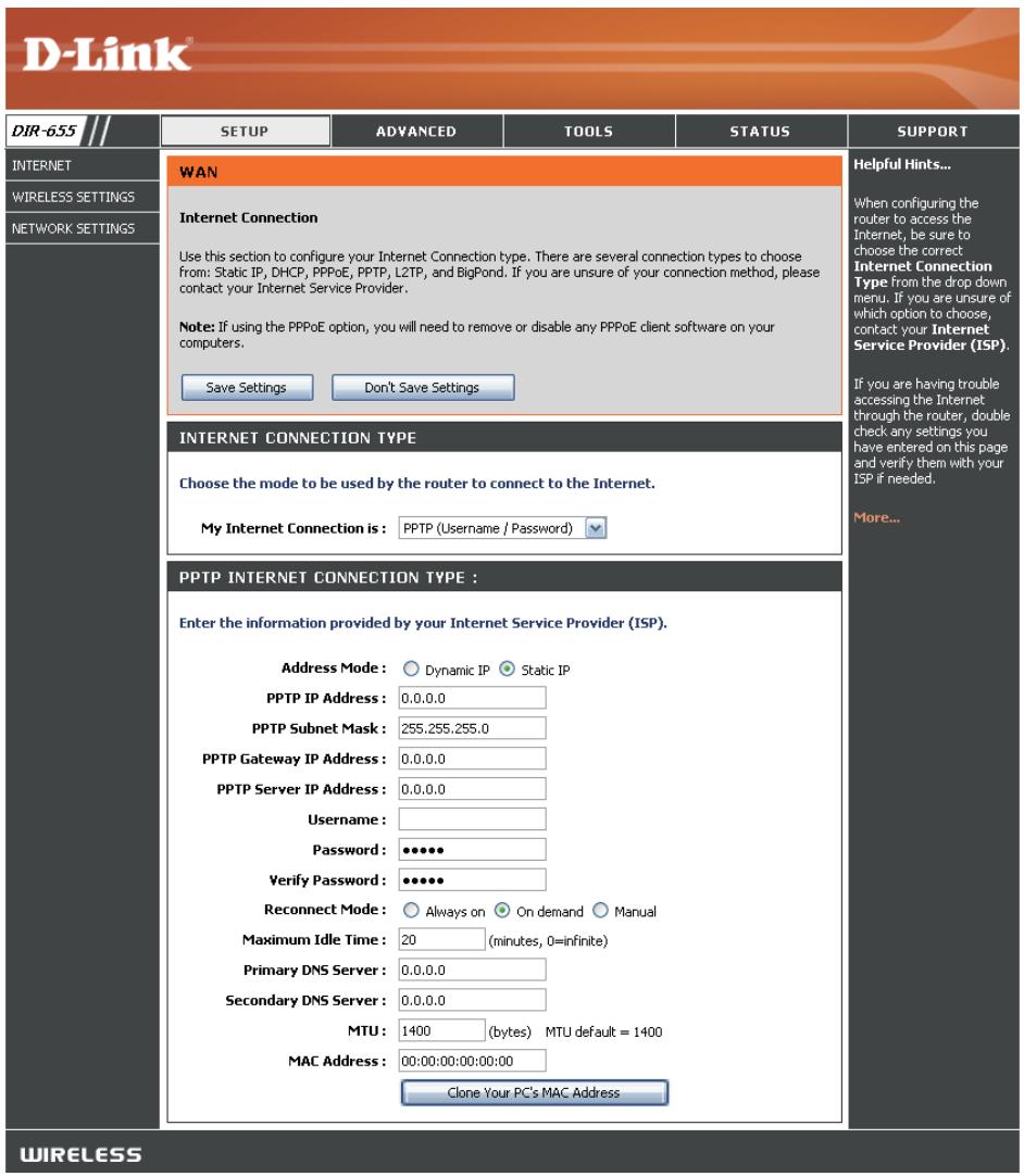 D-LINK DIR-655 - Configuration Internet PPTP - 1