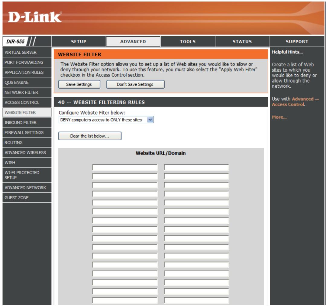 D-LINK DIR-655 - Filtres de sites Web - 1