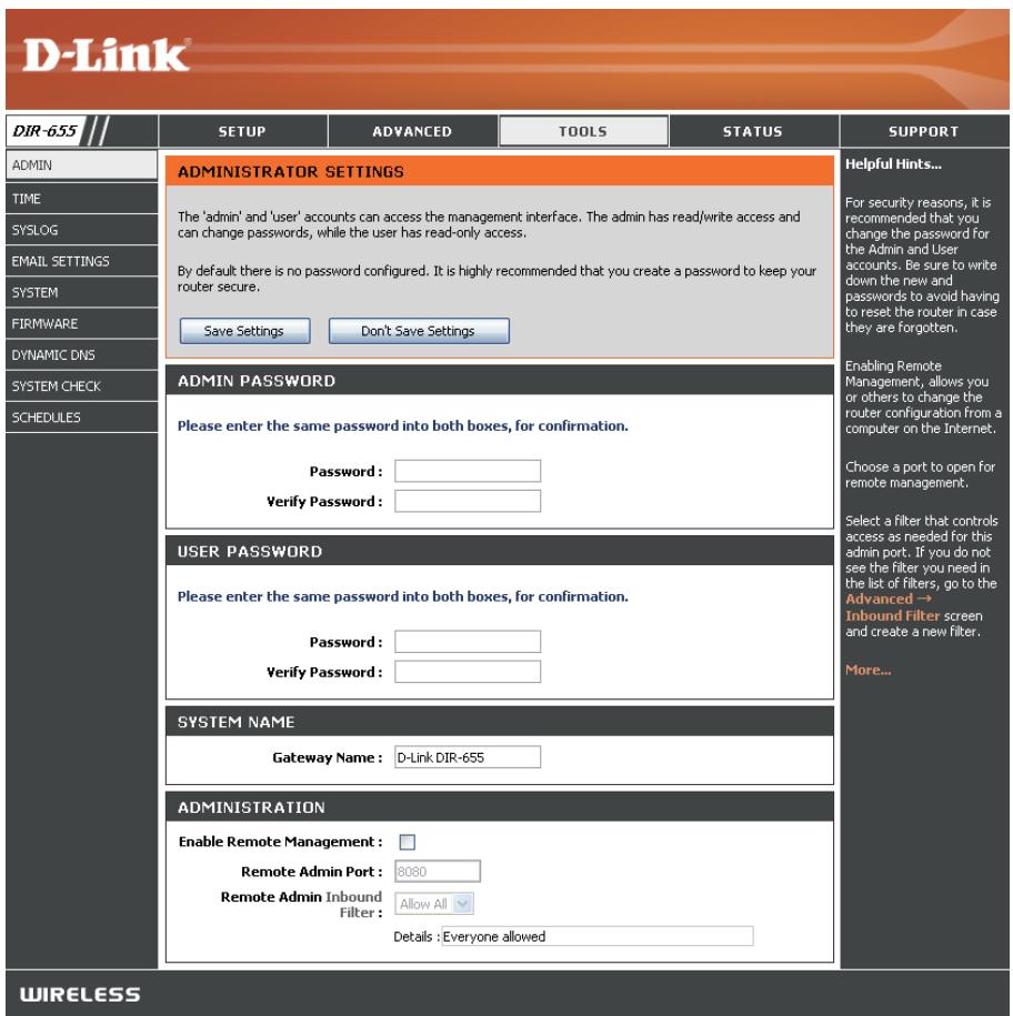 D-LINK DIR-655 - Paramètres administrateur - 1