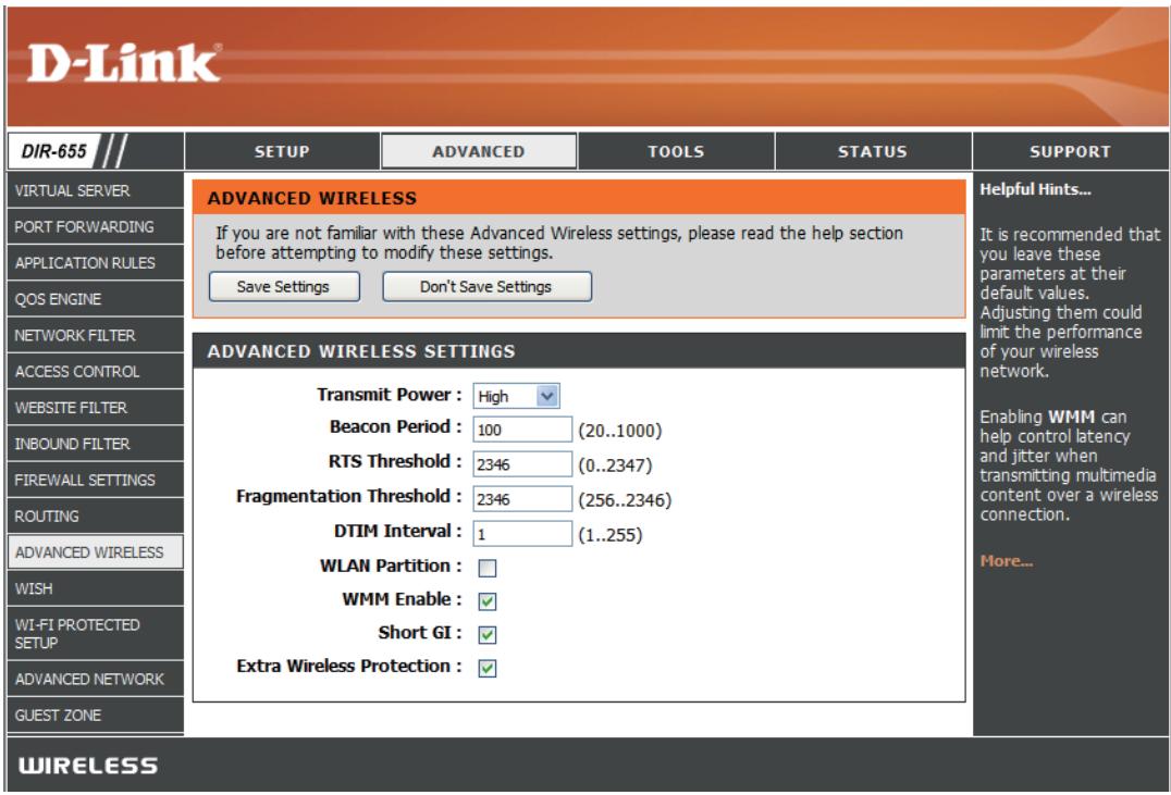 D-LINK DIR-655 - Paramètres sans fil avances - 1