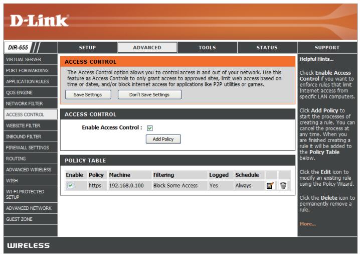 D-LINK DIR-655 - Contrôle d'accès - 1
