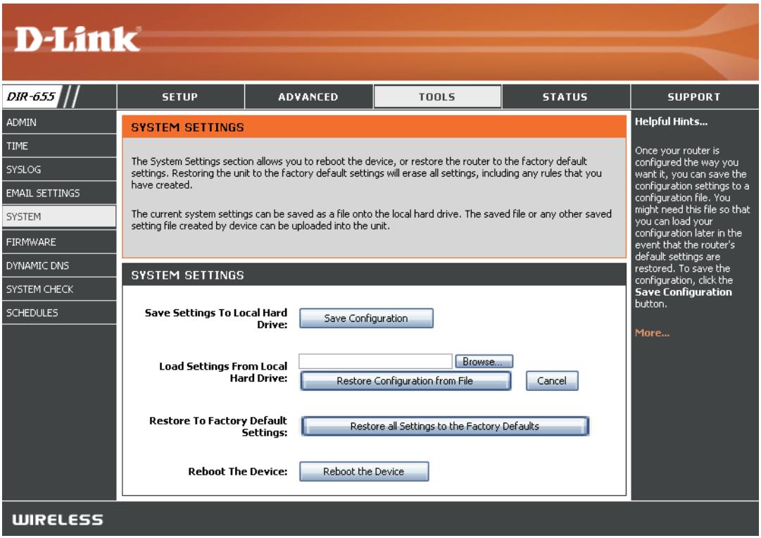 D-LINK DIR-655 - Paramètres système - 1
