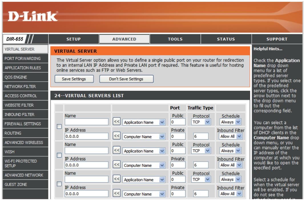 D-LINK DIR-655 - Serveur virtuel - 1