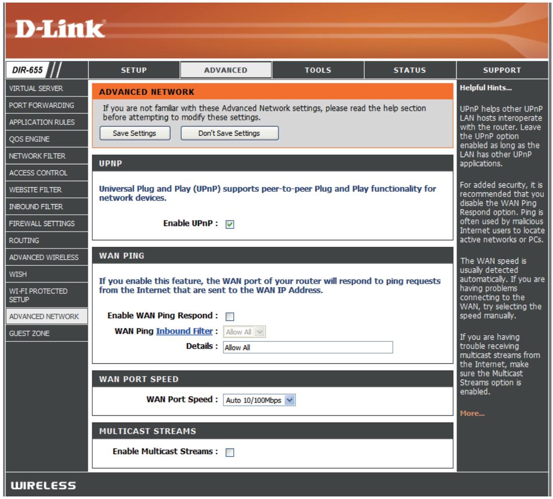 D-LINK DIR-655 - Paramètres réseau avances - 1