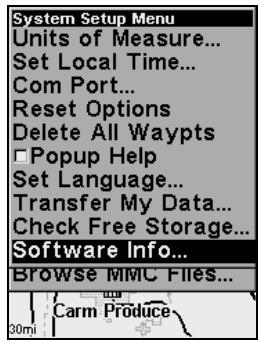 LOWRANCE IFINDER H2O - Software Version Information - 2