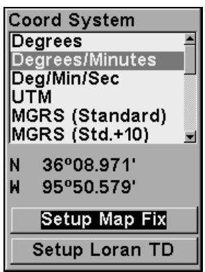 LOWRANCE IFINDER HUNT C - Sélection du système de coordonnées - 2