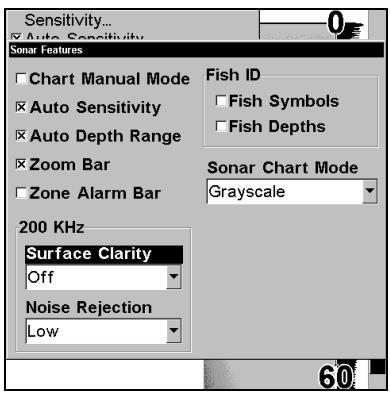 LOWRANCE X102C - Pour régler le niveau de clarté en surface: - 2
