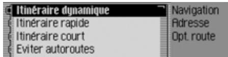 BECKER CASCADE PRO 7941 - Commandes pour le menu options d'itinéraire - 1