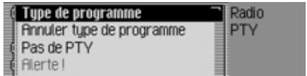 BECKER CASCADE PRO 7941 - Commandes dans le menu types de programmes - 1