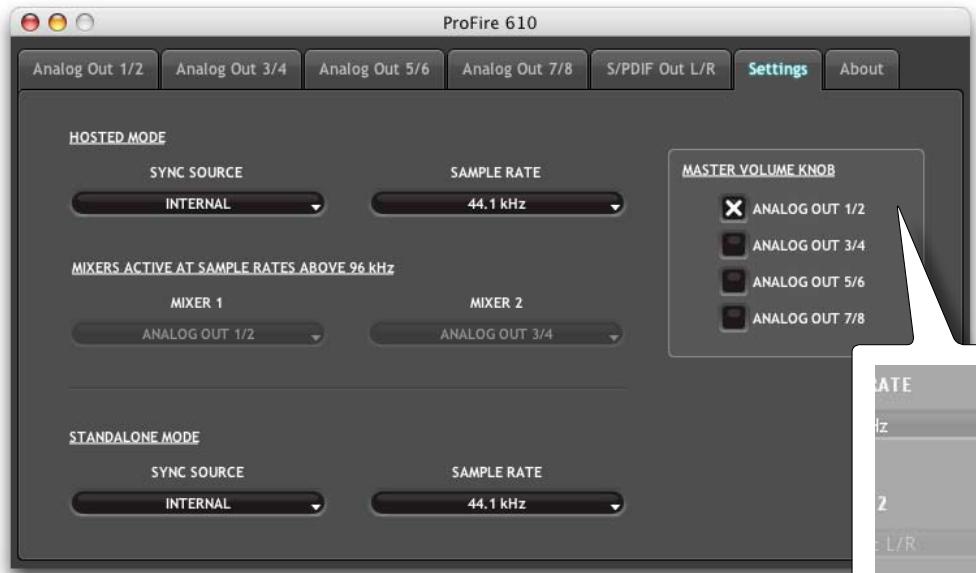 M-AUDIO PF610 - Onglet Settings - 1