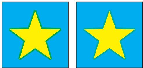 Two identical blue squares, each containing a yellow star with green outlines (no text or symbols)