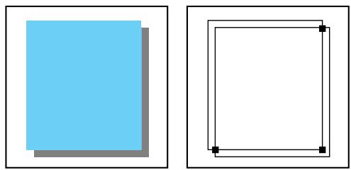 Two geometric shapes: a light blue rectangle with a gray shadow and a black outlined square with control points (no text or symbols)
