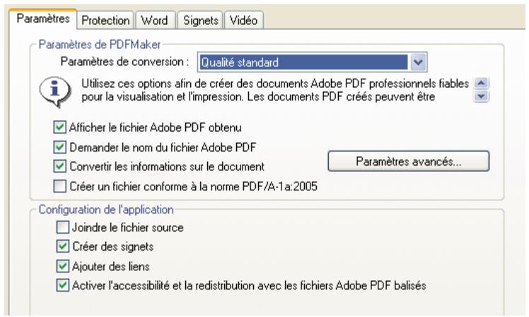 ADOBE ACROBAT STANDARD 9.0 - Sélectionnez les paramètres de conversion PDF. - 1
