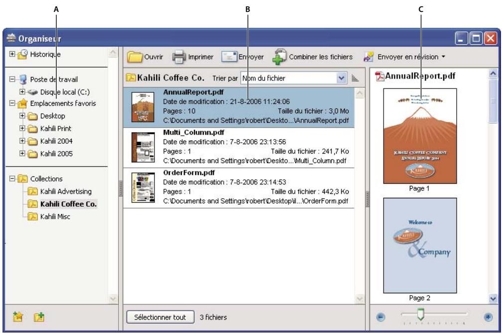 ADOBE ACROBAT STANDARD 9.0 - Présentation de la fenêtre de l'organiseur - 1