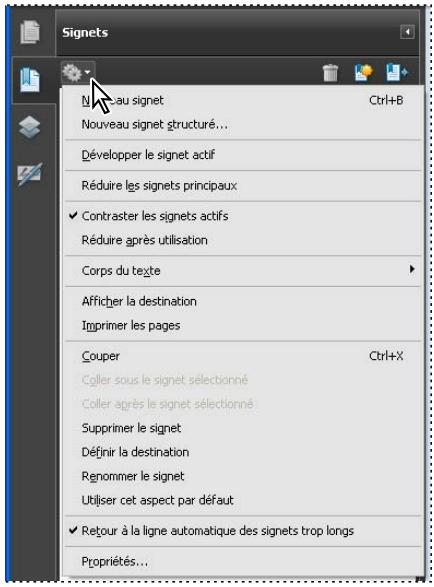 ADOBE ACROBAT STANDARD 9.0 - Options disponibles dans un panneau de navigation - 1