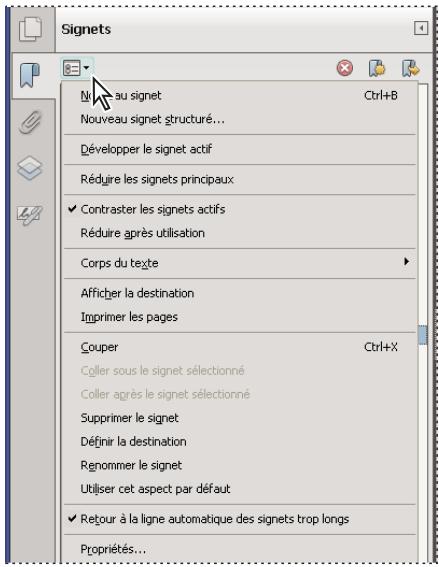 ADOBE ACROBAT X PRO - Options disponibles dans un panneau de navigation - 1
