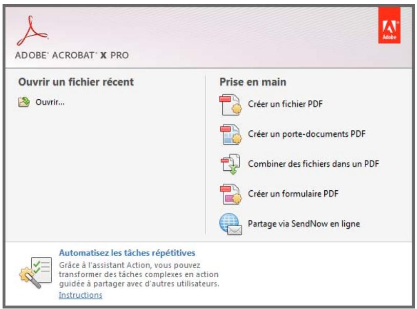 ADOBE ACROBAT X PRO - Ecran de bienvenue - 1