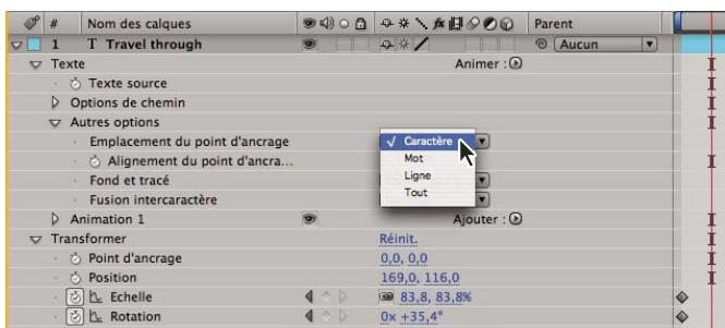 ADOBE AFTER EFFECTS CS3 - Définition des propriétés de point d'ancrage d'un calque de texte - 5