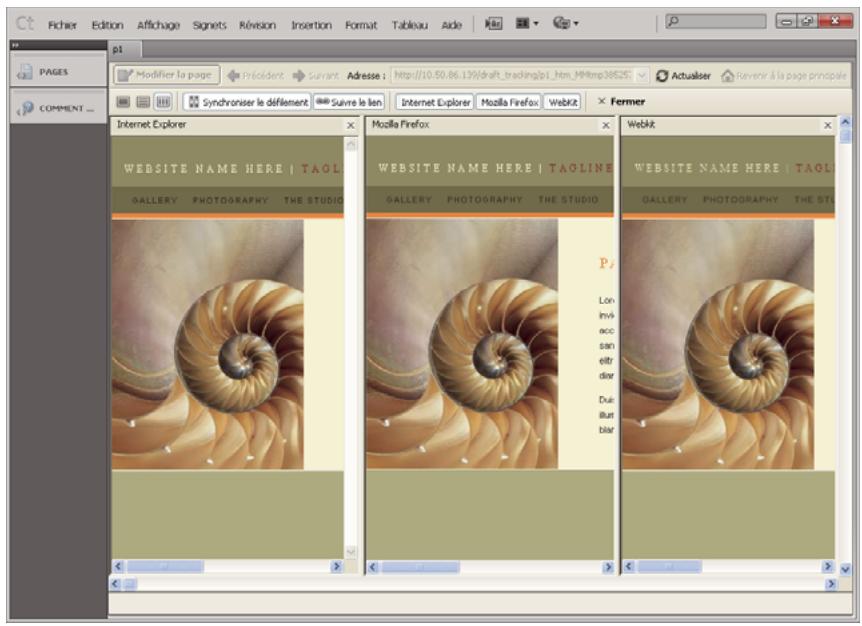 ADOBE CONTRIBUTE CS5 - Comparaison de l'affichage des pages dans plusieurs navigateurs (Windows uniquement) - 1