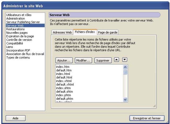 ADOBE CONTRIBUTE CS5 - Ajout de noms de fichiers de pages d'index - 1