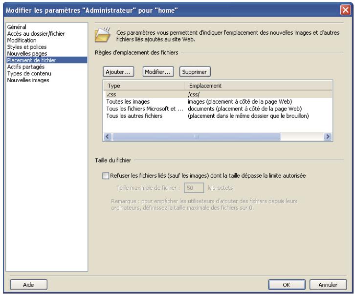 ADOBE CONTRIBUTE CS5 - Définition des paramètres de placement des fichiers - 1