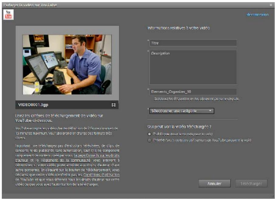ADOBE ELEMENTS ORGANIZER 10 - Téléchargement de vidéos sur YouTube - 1