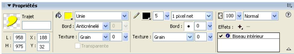 ADOBE FIREWORKS CS3 - Informations sur la sélection dans l'inspecteur des propriétés - 1