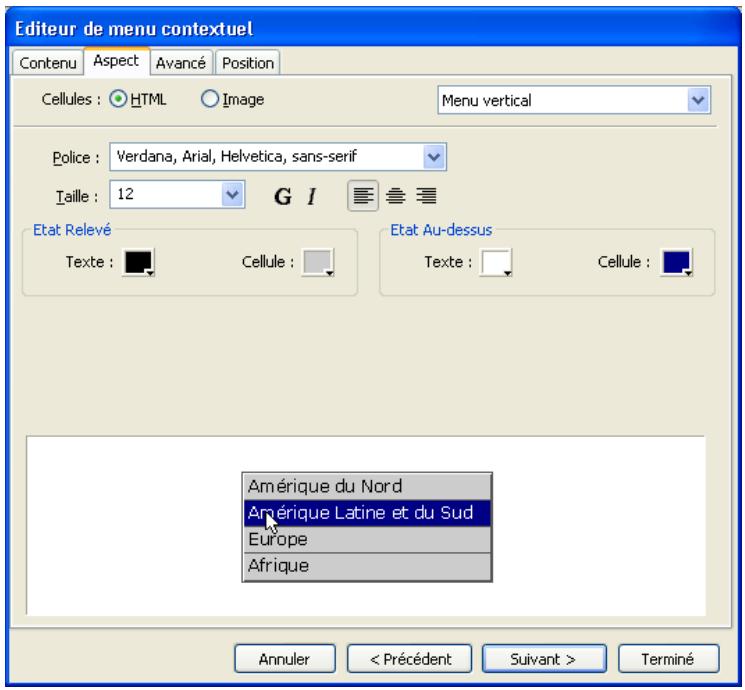 ADOBE FIREWORKS CS3 - Définition de l'aspect d'un menu contextualuel - 1