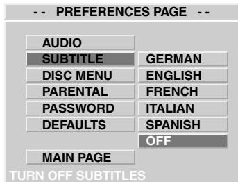 CLATRONIC DVD 534 HC - Preferred language for subtitles (SUBTITLE): - 1