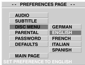CLATRONIC DVD 534 HC - Preferred language of the CD menu (DISC MENU): - 1