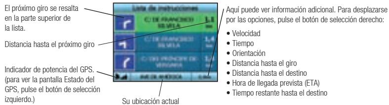 NAVMAN ICN 320 - Pantalla Lista de instrucciones - 1